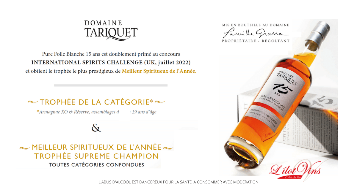 Armagnac Pure Folle Blanche 15 ans Domaine Tariquet - L'îlot Vins Martinique